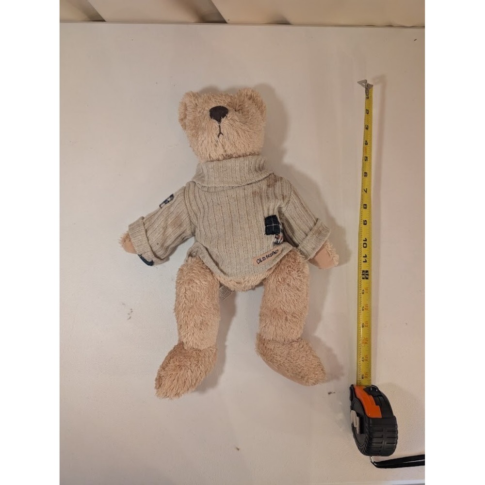 Old Friend Plush Teddy Bear Beige 15" Stuffed Animal Knit Sweater Stained - Picture 1 of 6